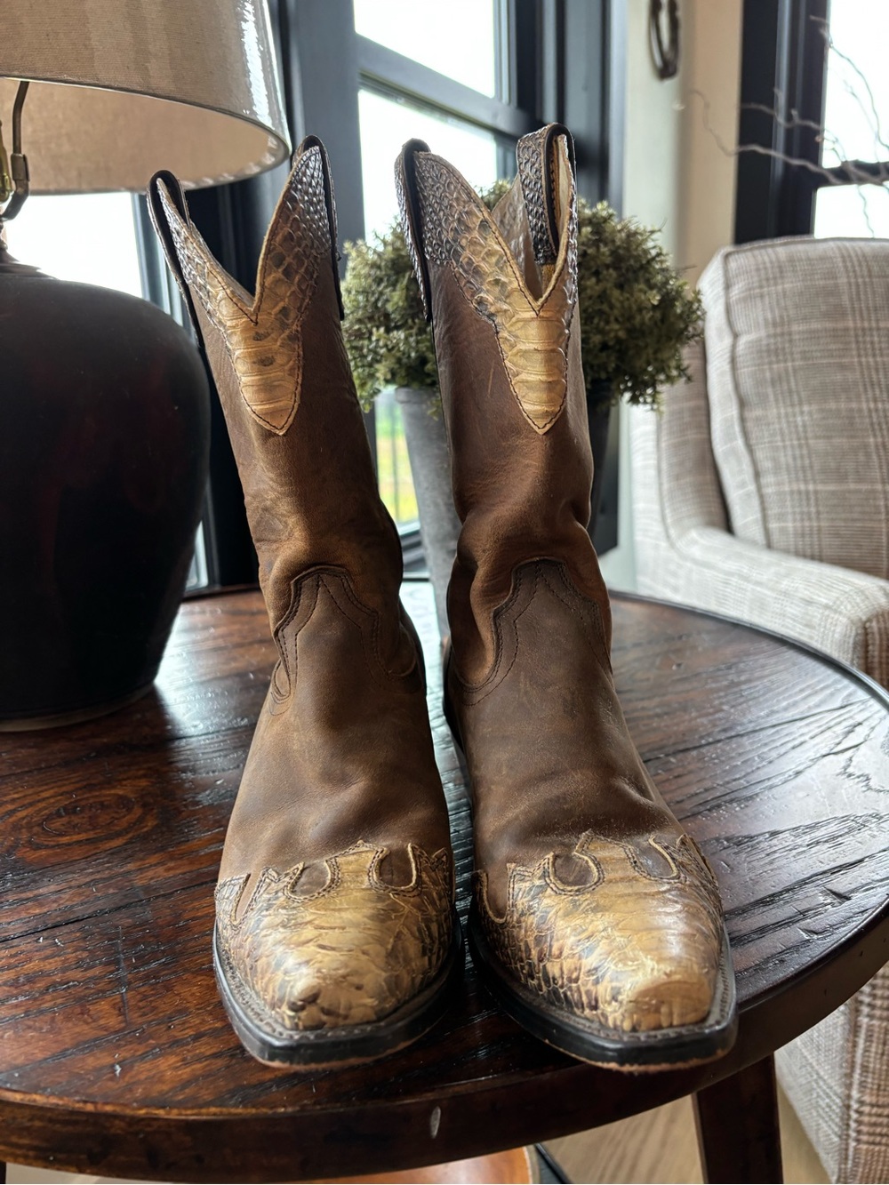 VTG DURANGO Western Leather Snakeskin Cowgirl Rodeo Boots, Two-Tone, 7 1/2 M - Picture 3 of 14